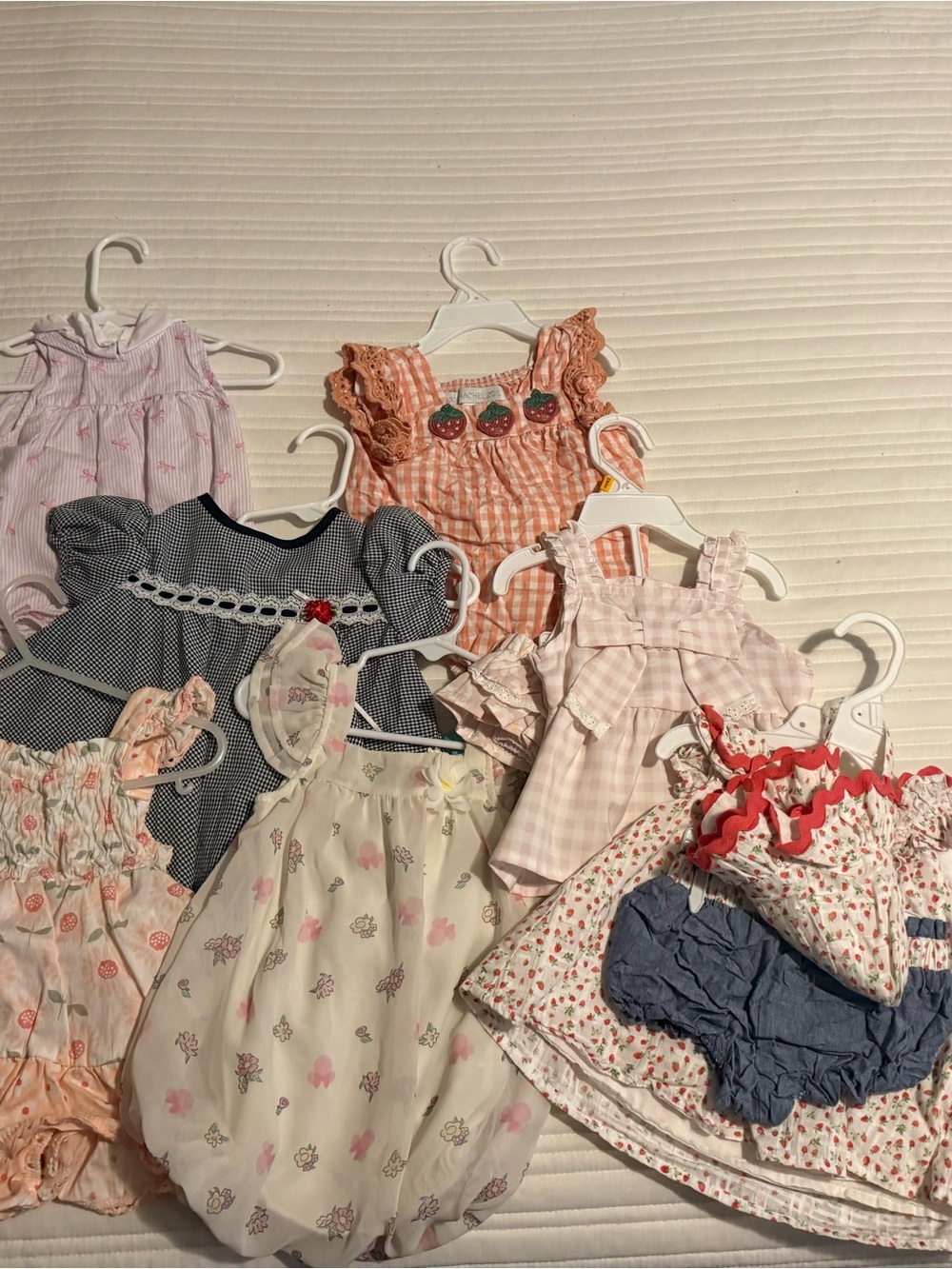 Assorted Baby Girl Summer Dresses & Bloomers - Pink, Peach, Navy, Cream